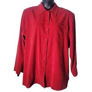 Alia Sport Red Microfiber Size XL Button Up Long Sleeve Shirt Career Classic